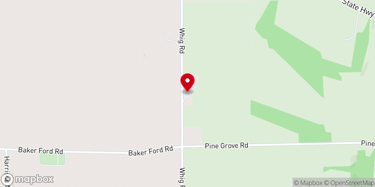 Map showing location of Whig United Methodist Church