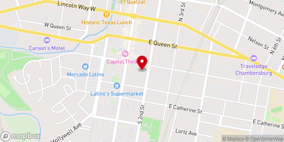 Map showing location of First United Methodist Church of Chambersburg