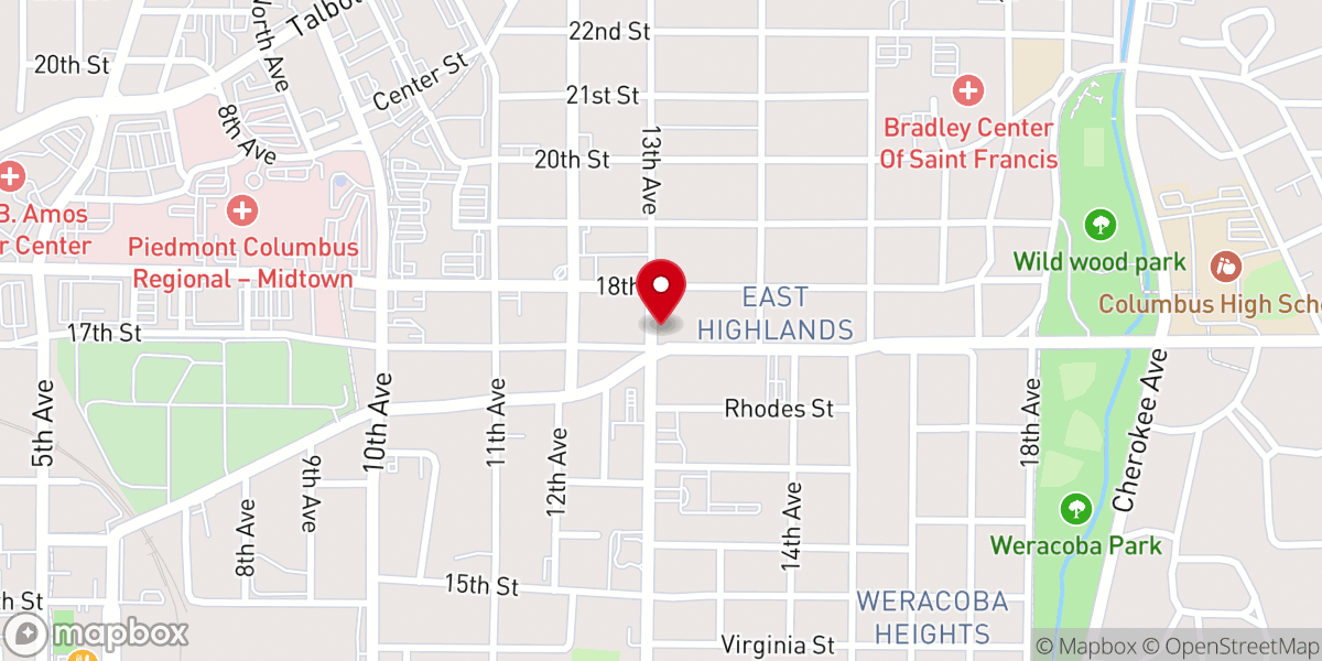 Map showing location of East Highland United Methodist Church
