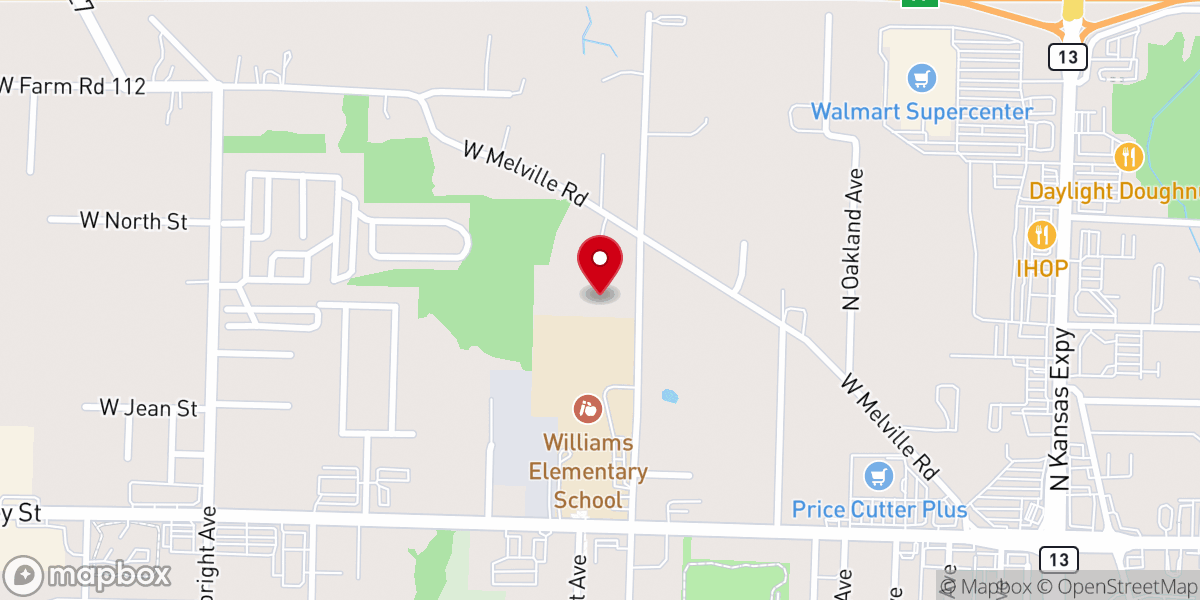 Map showing location of King's Way Free Will Baptist Church
