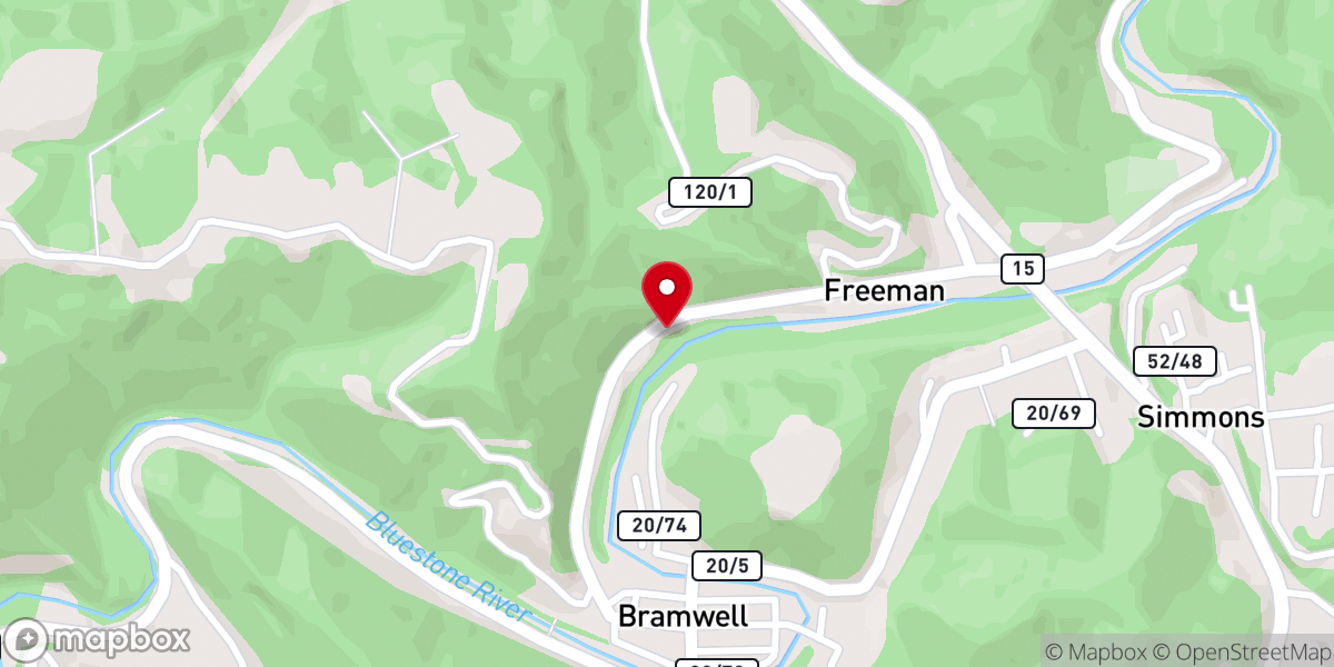 Map showing location of Bluestone Baptist Church