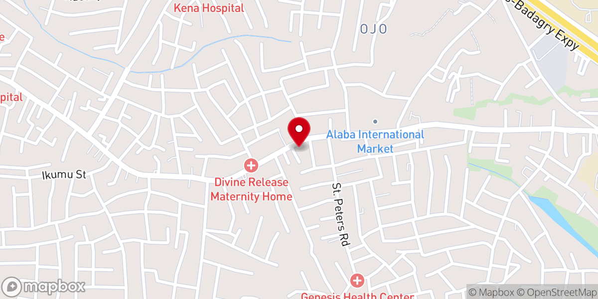Map showing location of Dominion City Ojo Alaba