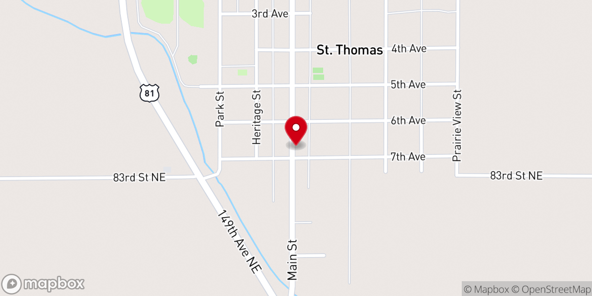 Map showing location of St Thomas Catholic Parish Center