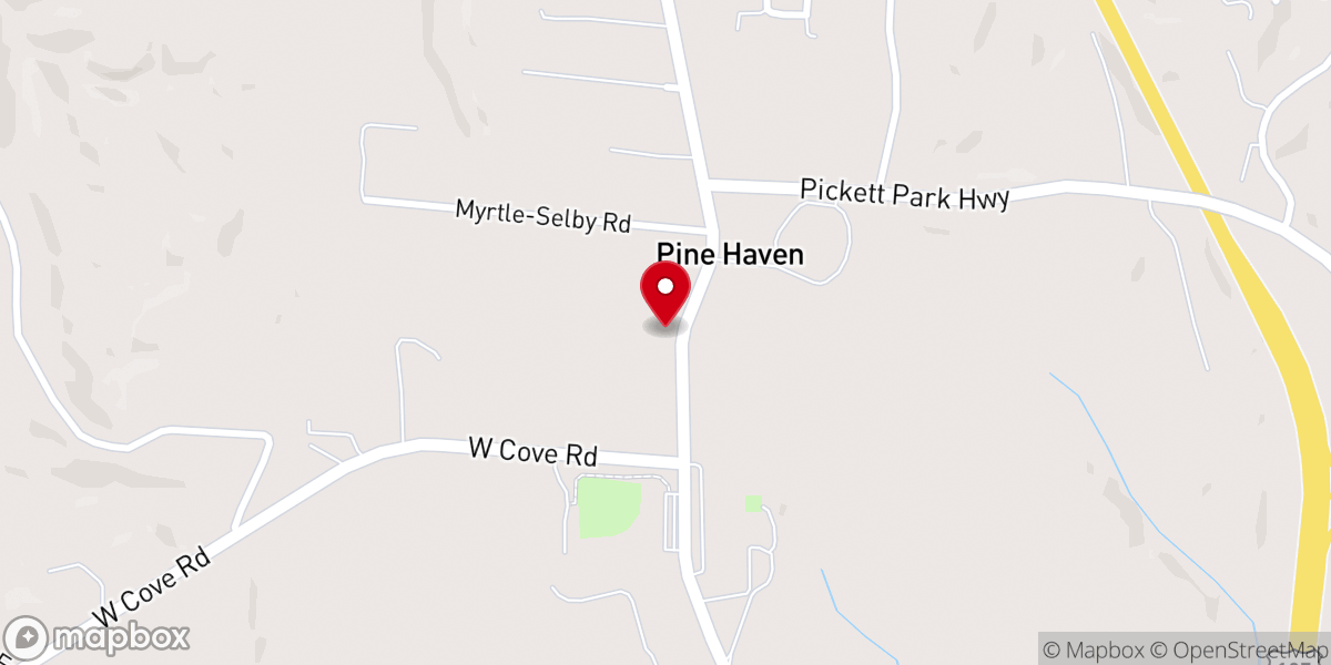 Map showing location of Pine Haven Baptist Church