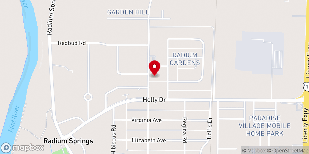 Map showing location of Radium Springs Baptist Church