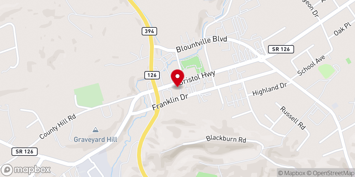 Map showing location of Blountville Presbyterian Church