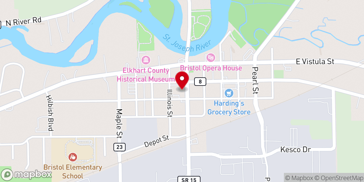 Map showing location of Bristol Community Church