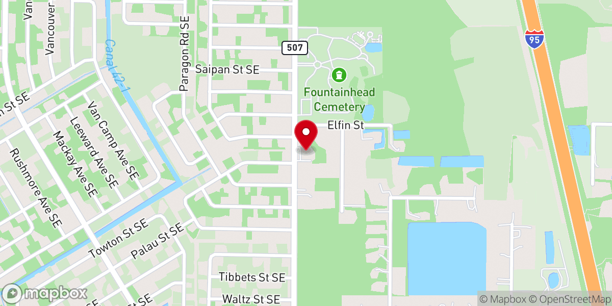 Map showing location of Palm Bay Free Will Babtist Church