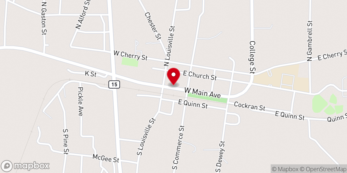 Map showing location of Ackerman Town Hall