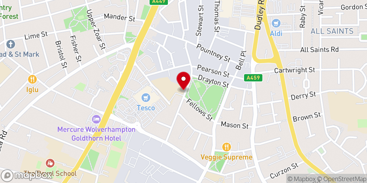 Map showing location of City Church Wolverhampton