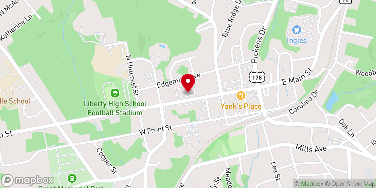 Map showing location of Pickens County Performing Arts Center