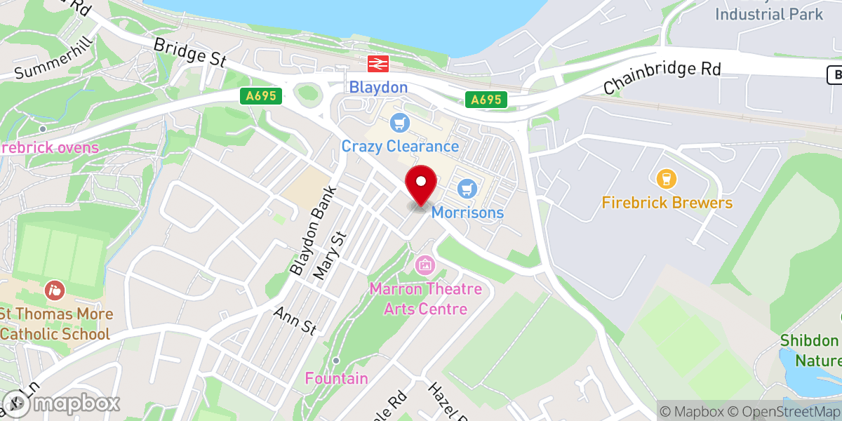 Map showing location of Trinity Methodist Church Blaydon