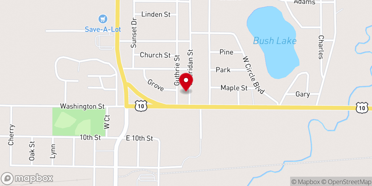 Map showing location of Christ Community Church 1281 Sheridan St. Baldwin, MI. 49304