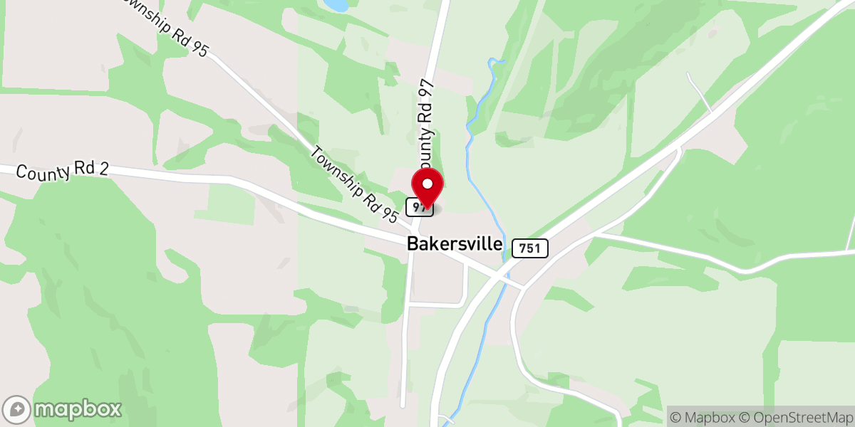 Map showing location of Bakersville Community Church