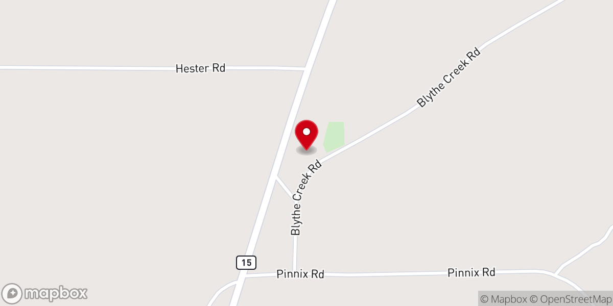 Map showing location of Blythe Creek Baptist Church