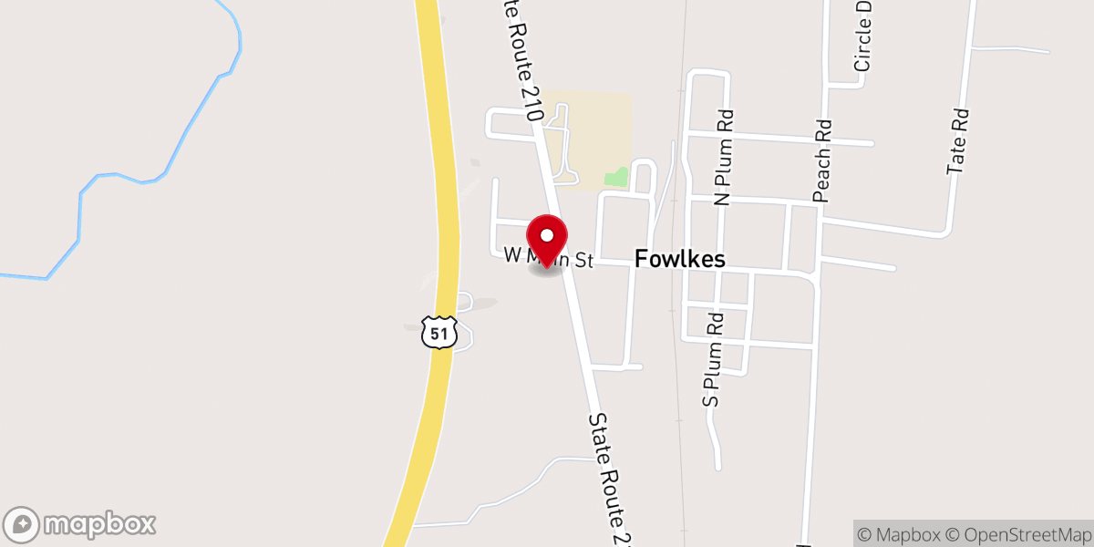 Map showing location of Fowlkes Baptist Church