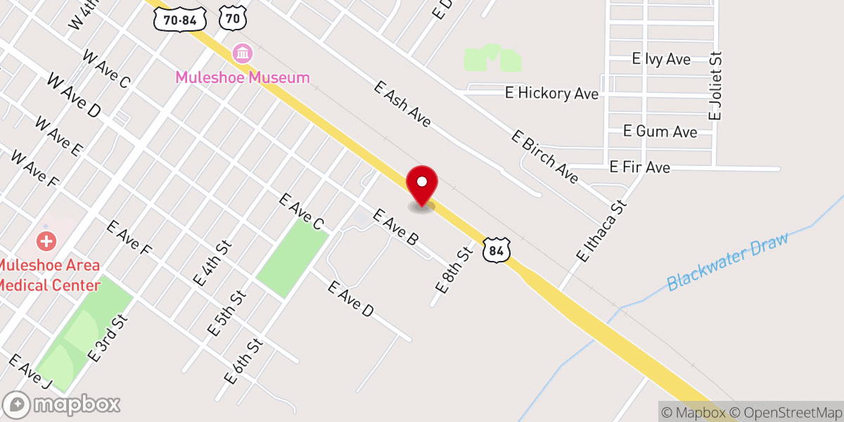 Map showing location of Muleshoe Cowboy Fellowship