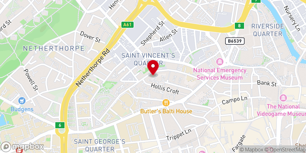 Map showing location of University of Sheffield Catholic Chaplaincy