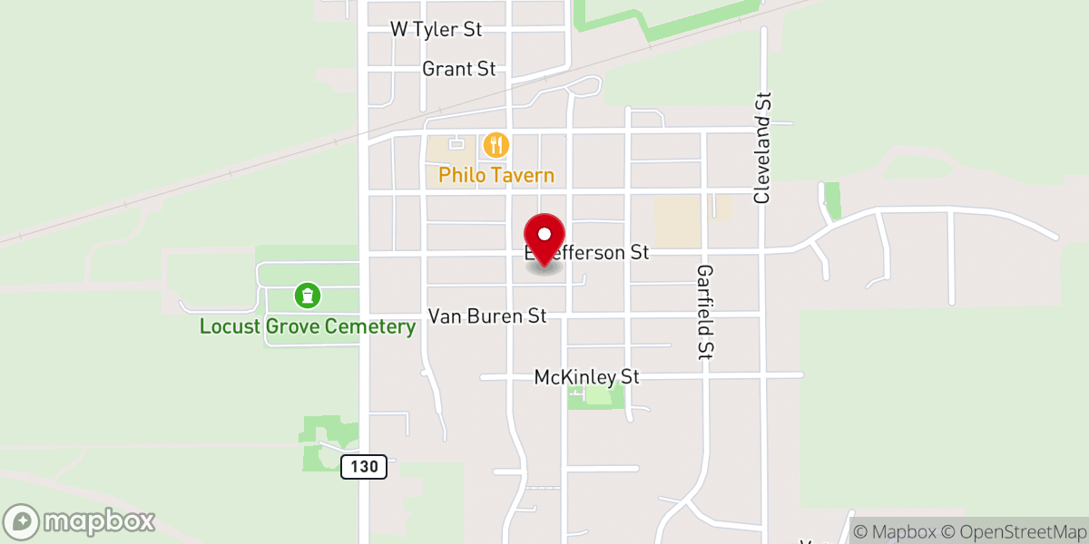 Map showing location of Philo Presbyterian Church