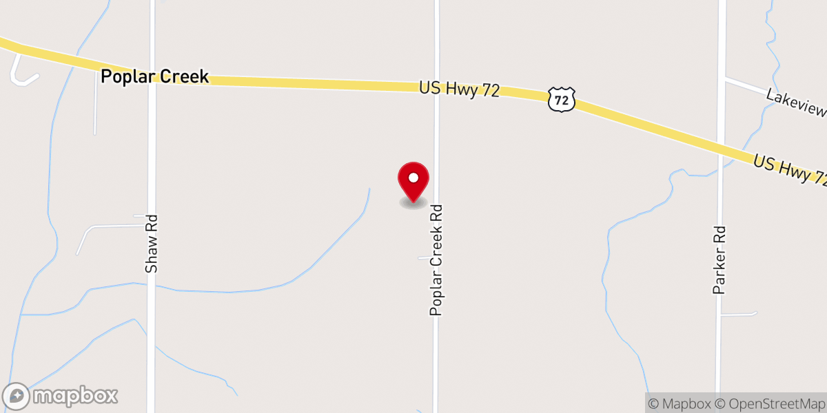 Map showing location of Poplar Creek Church
