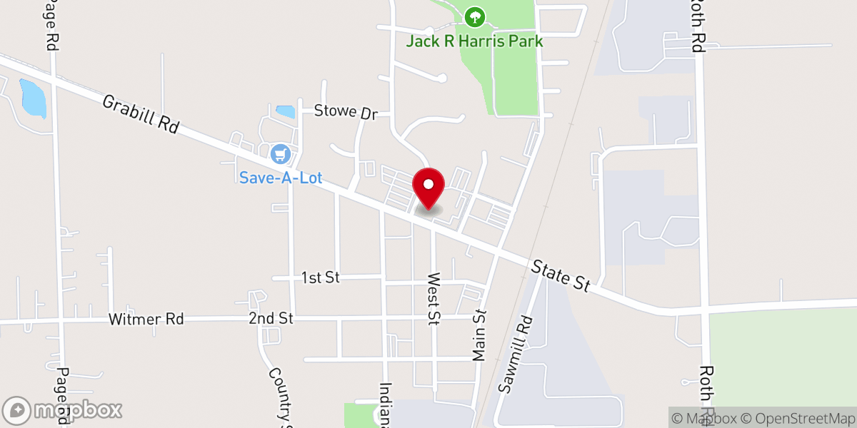 Map showing location of Grabill Missionary Church