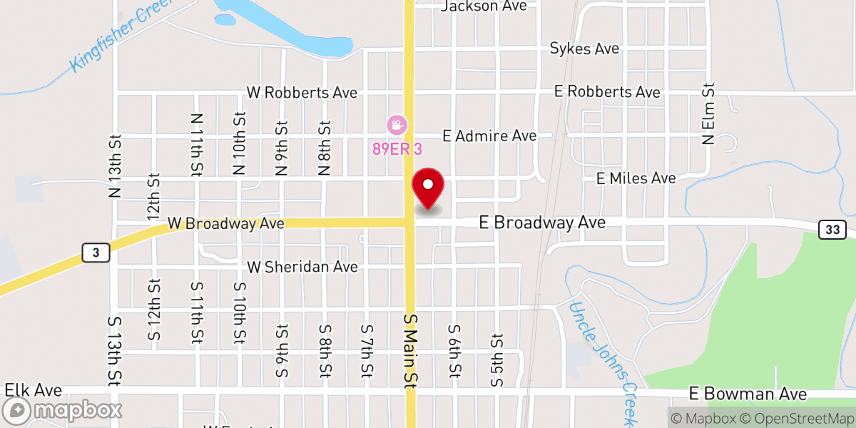 Map showing location of Kingfisher Chamber of Commerce