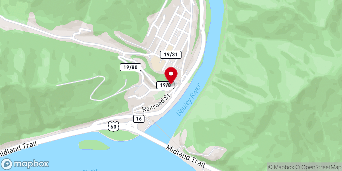 Map showing location of Gauley Bridge Baptist Church