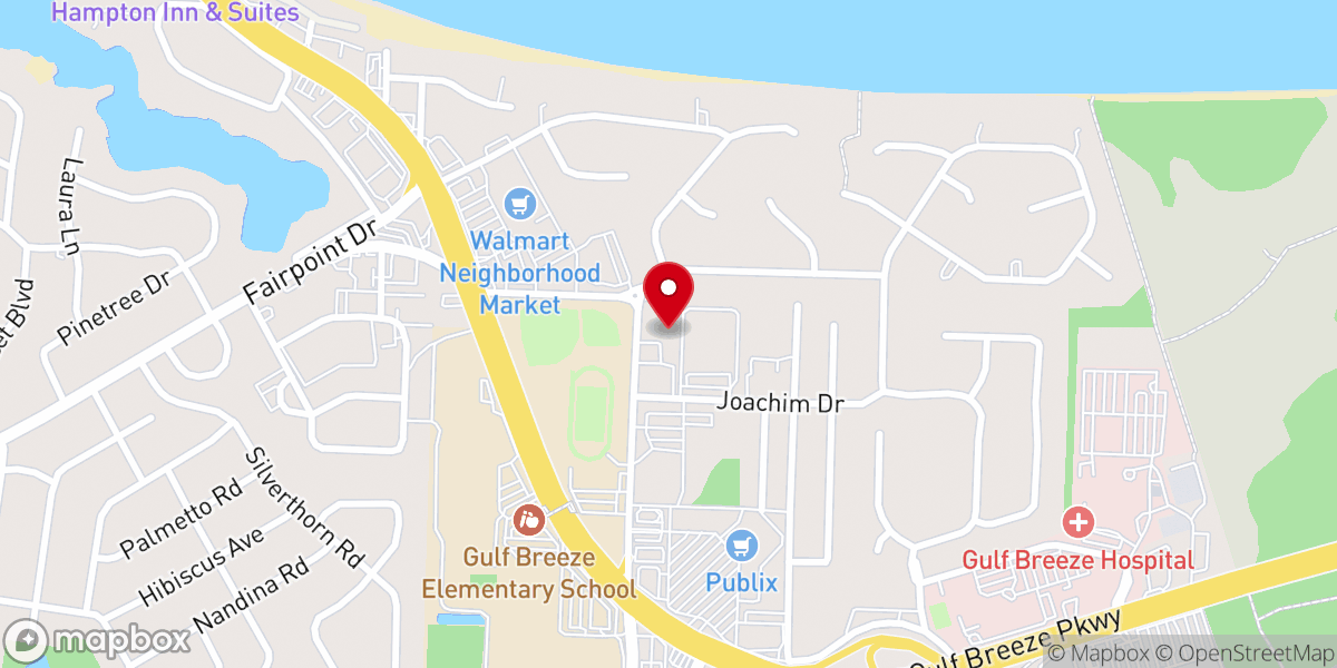 Map showing location of Gulf Breeze Presbyterian Church