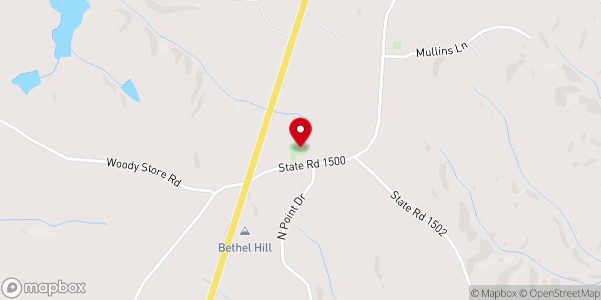Map showing location of Bethel Hill Baptist Church
