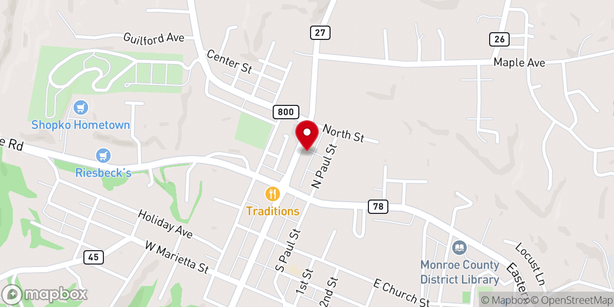 Map showing location of Woodsfield First United Methodist Church