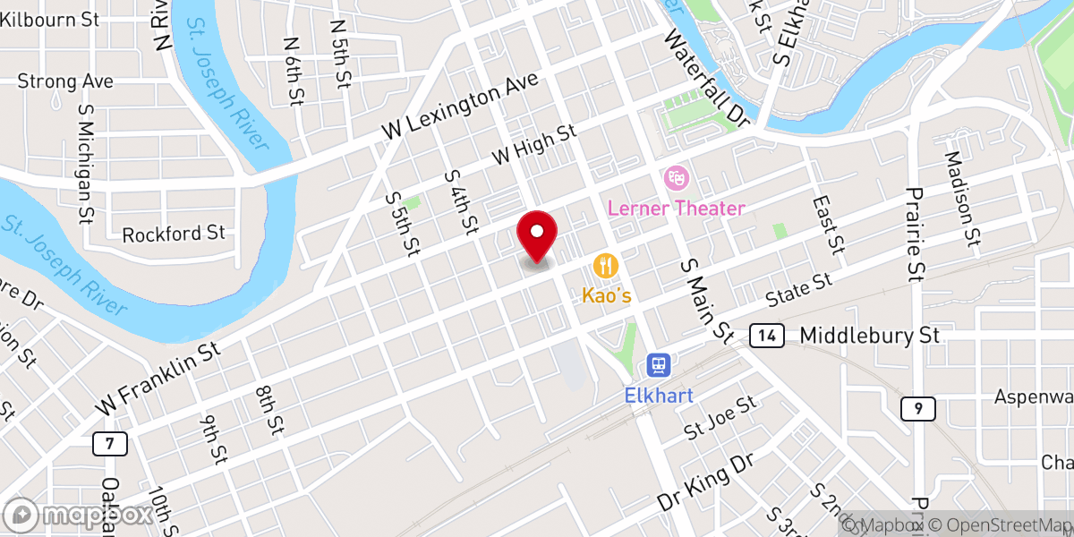 Map showing location of Elkhart City Church