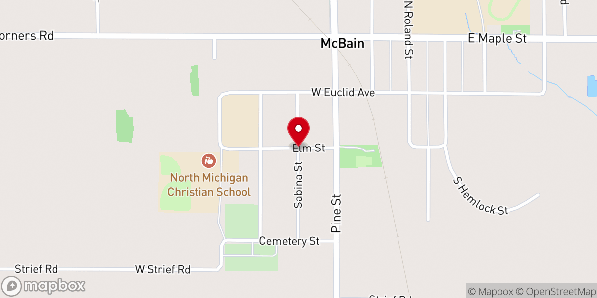 Map showing location of Mc Bain Christian Reformed Church