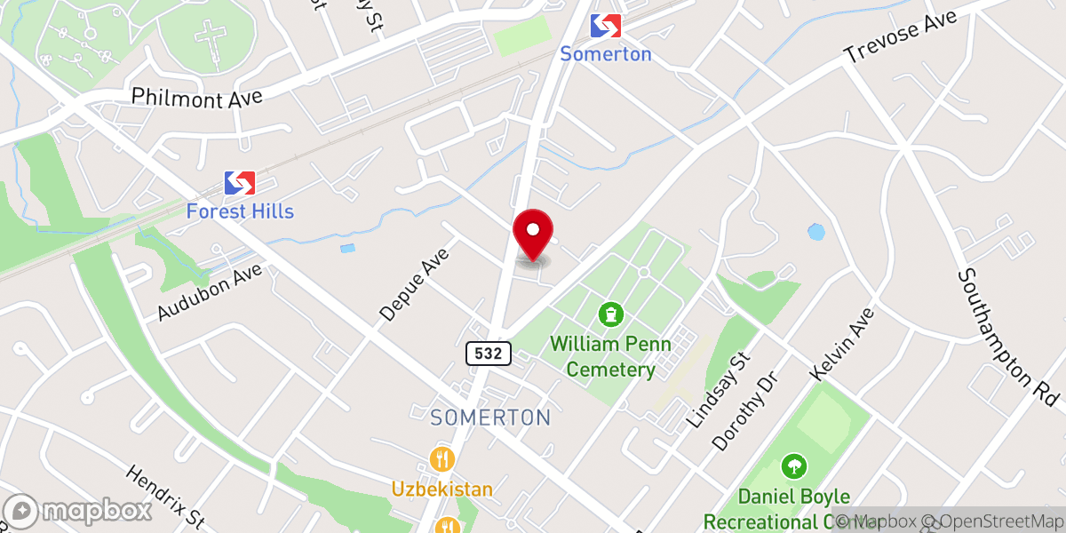 Map showing location of Trevose United Methodist Church