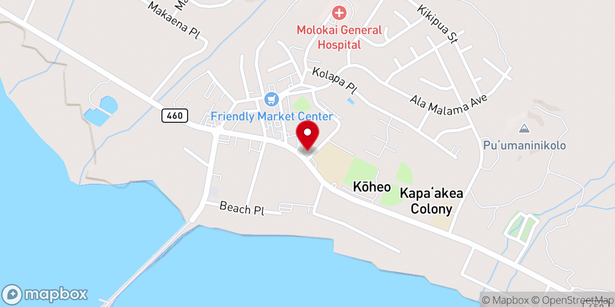 Map showing location of Kaunakakai Baptist Church
