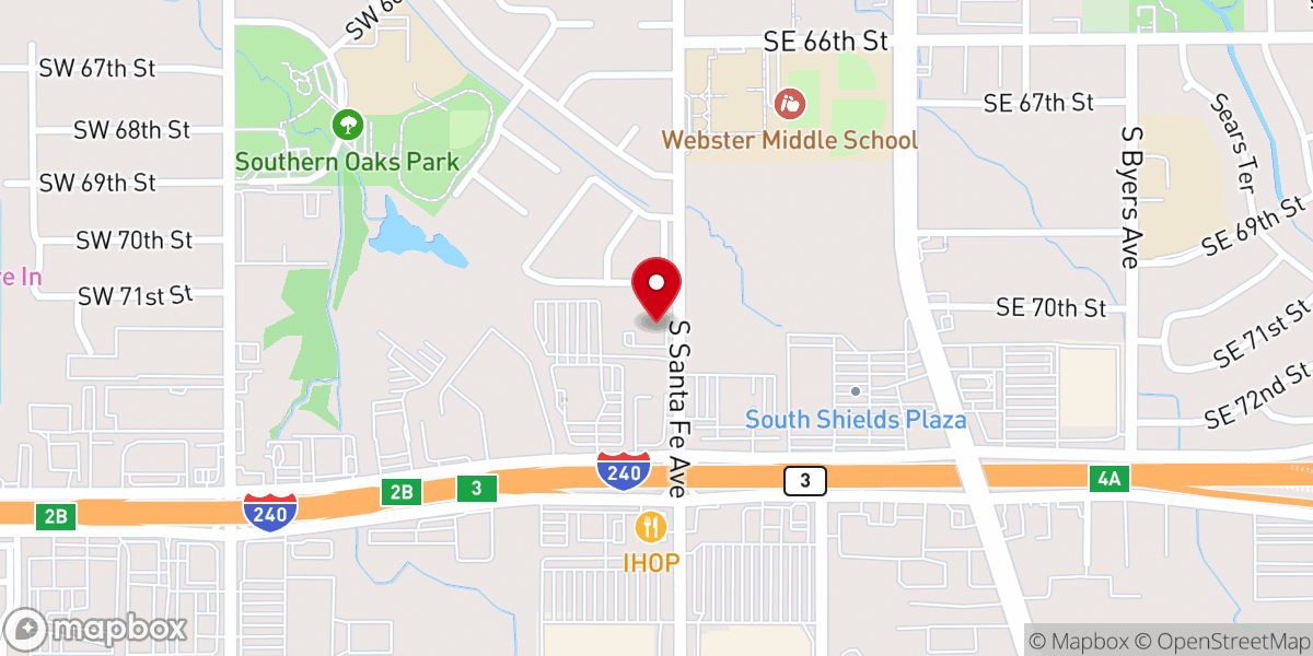 Map showing location of Southern Oaks Free Will Baptist Church
