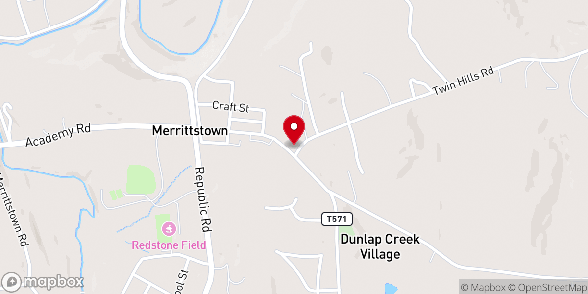 Map showing location of Dunlap Creek Church