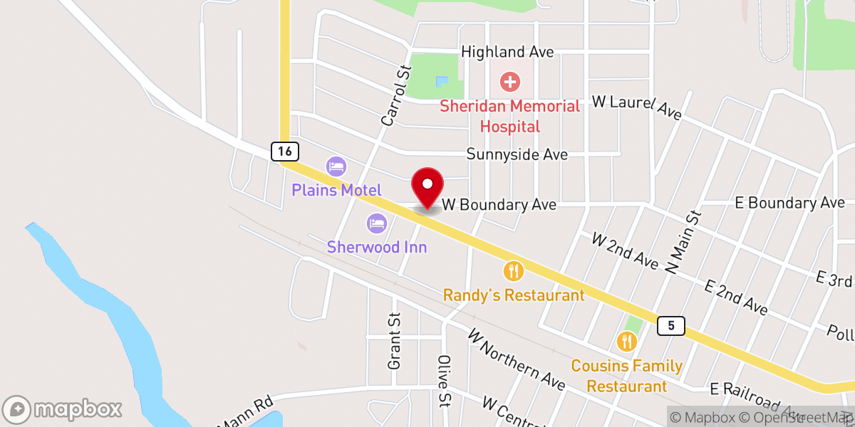 Map showing location of Plentywood River of Life Assembly of God Church