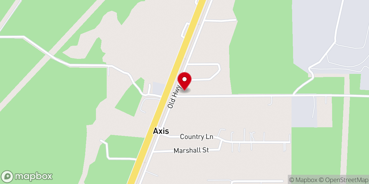 Map showing location of First Baptist Church of Axis