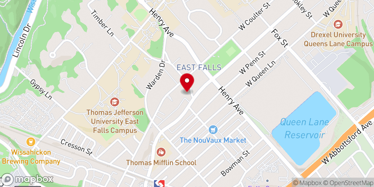 Map showing location of East Falls Presbyterian Church