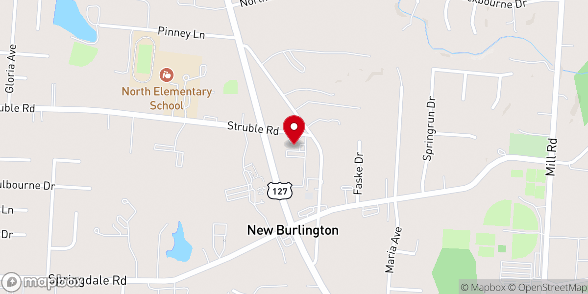 Map showing location of New Burlington Church of Christ