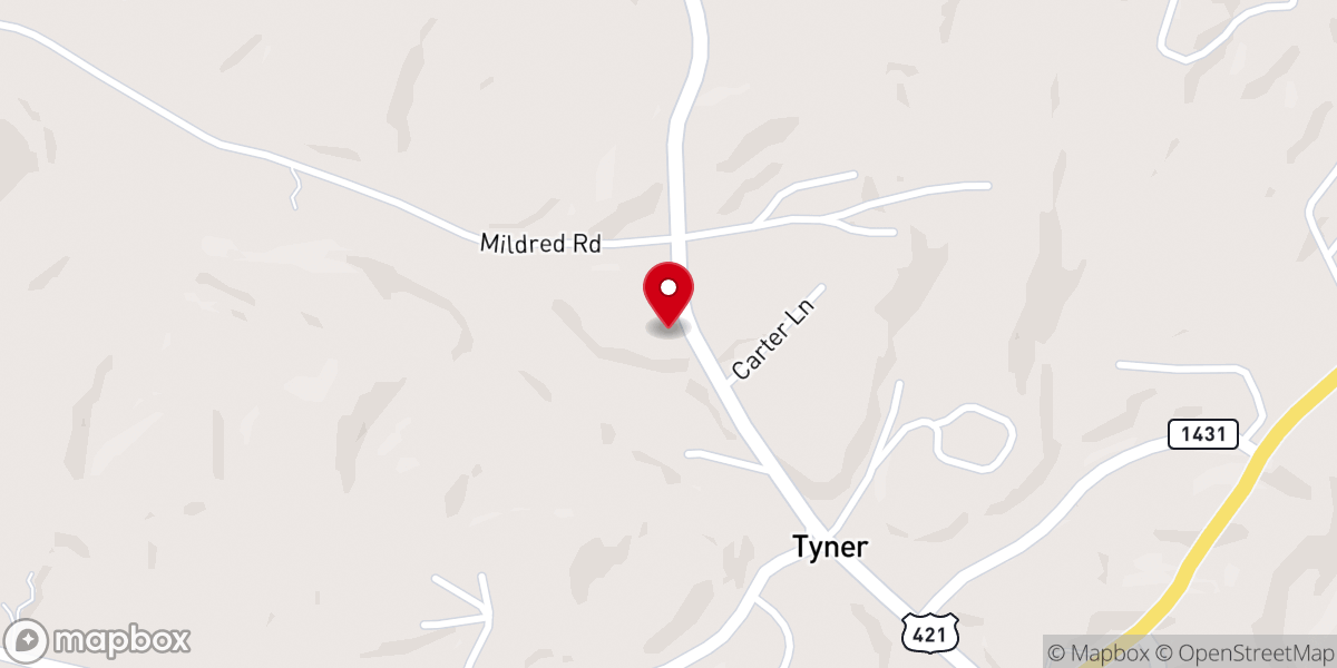 Map showing location of Tyner Baptist Church