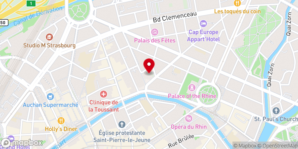 Map showing location of Église catholique Saint-Pierre-le-Jeune