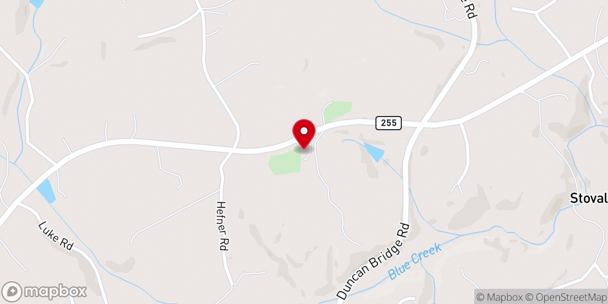 Map showing location of Blue Creek Baptist Church