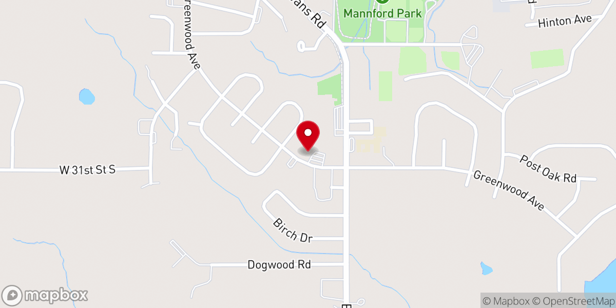 Map showing location of Mannford Assembly of God