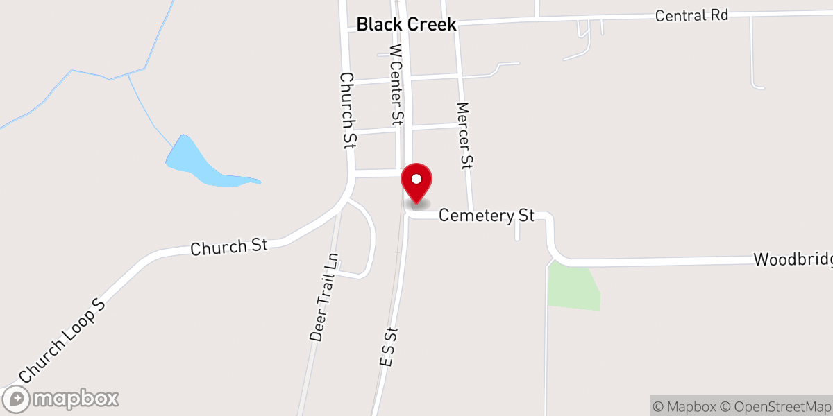Map showing location of Black Creek Pentecostal Holiness Church