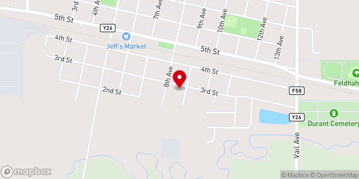 Map showing location of Durant Iowa Food Pantry