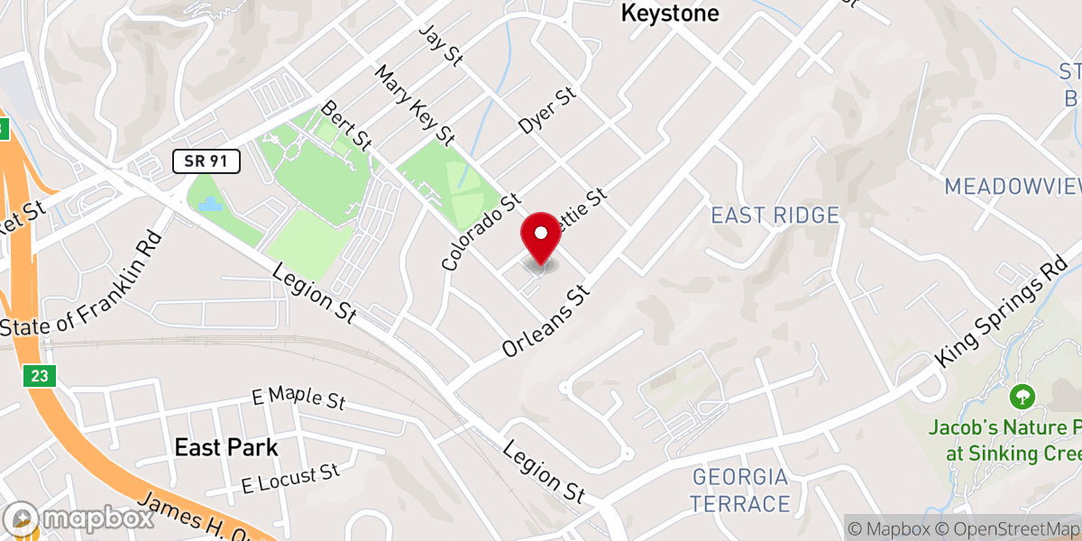 Map showing location of Keystone Freewill Baptist Church