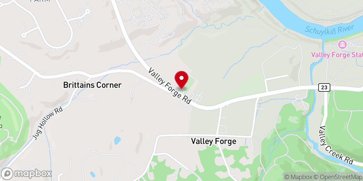Map showing location of Valley Forge Baptist Church