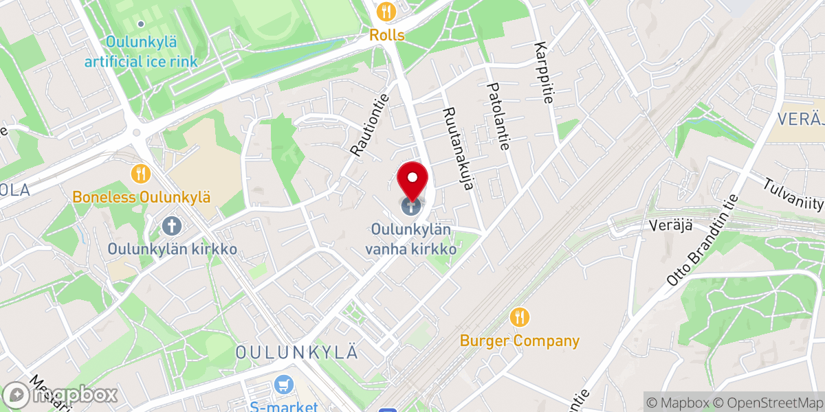 Map showing location of Oulunkylän puukirkko