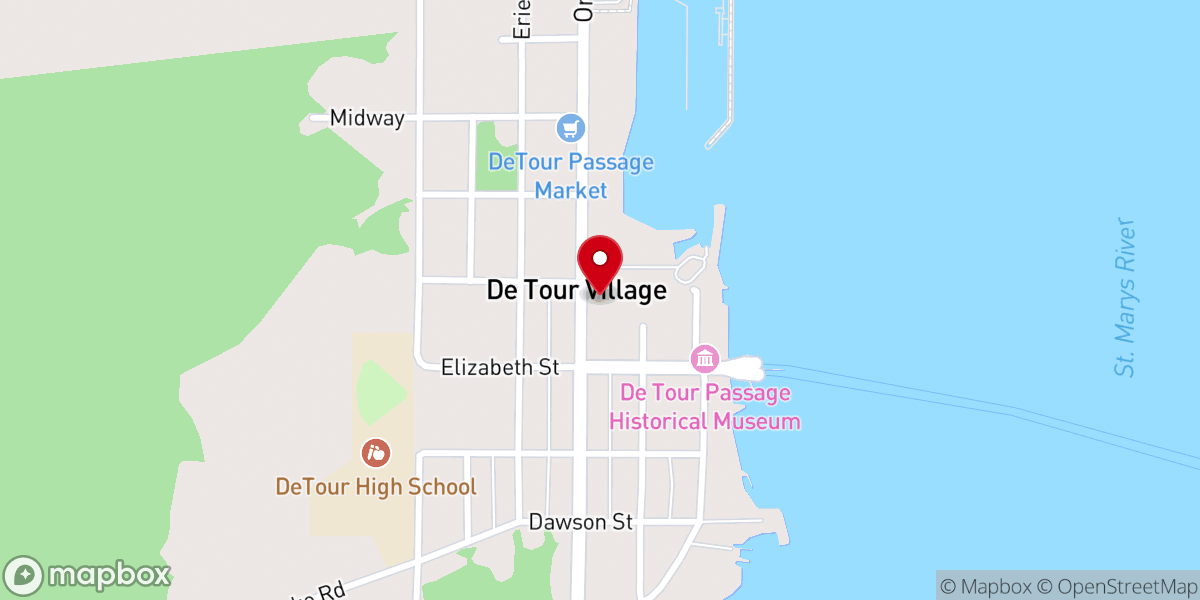 Map showing location of De Tour Union Presbyterian Church